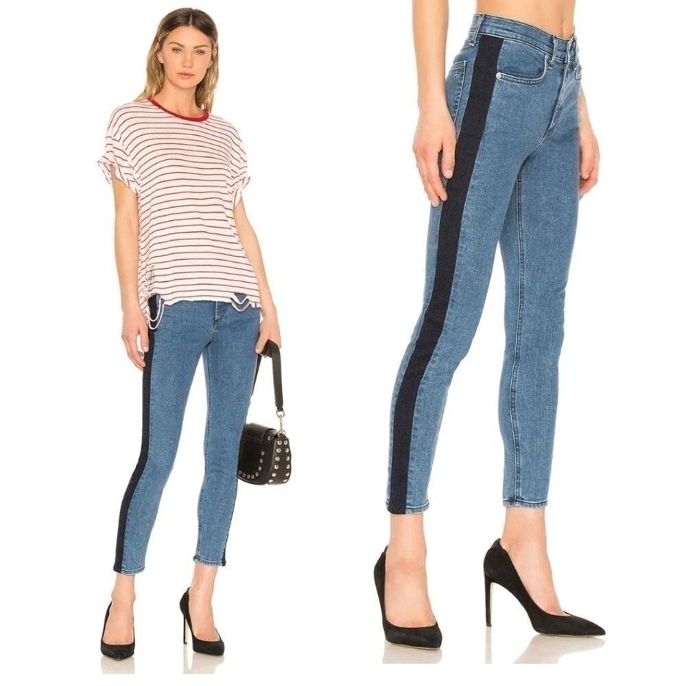 Rag & Bone Mazie Jean Double Indigo Blue 26 Stripe High-Rise Ankle Skinny Denim